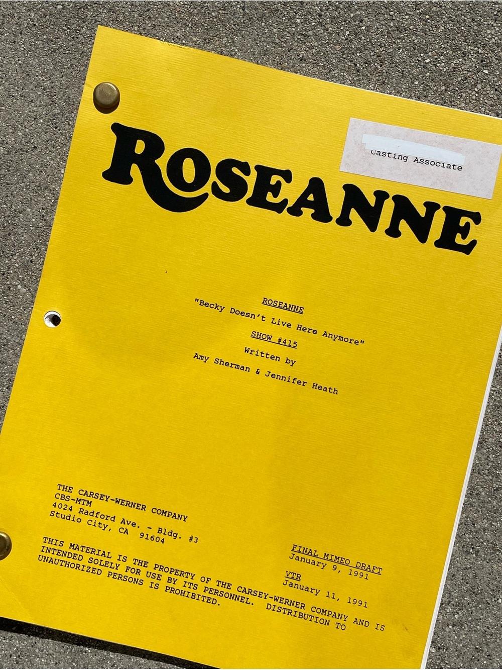 Roseanne Vtg 1991 Production Used Final Draft Script Becky Doesn’t Live Here…